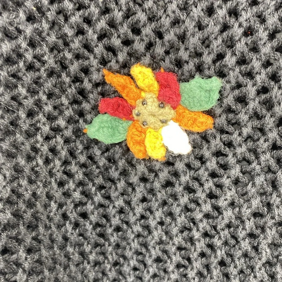 Vintage Cardigan Vest Womens LP Black Floral Grandma Ramie Cotton Knit 80s - Picture 6 of 13